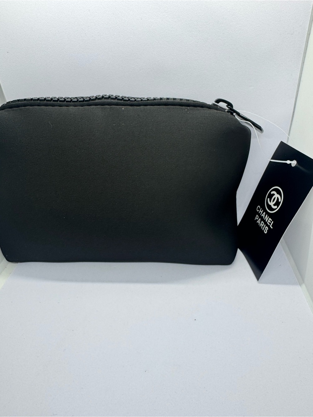CHANEL Black Cosmetic Pouch with White Logo - Picture 3 of 6